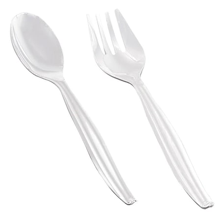 Smarty Had A Party Clear Disposable Plastic Serving Flatware Set - Serving Spoons and Serving Forks (150 Pairs), 300PK 2650CS-CASE